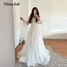 Женское ТРАПЕЦИЕВИДНОЕ свадебное платье Thinyfull, зеленое платье в горошек с V-образным вырезом, длинными рукавами-фонариками и поясом для невесты, платье на выпускной