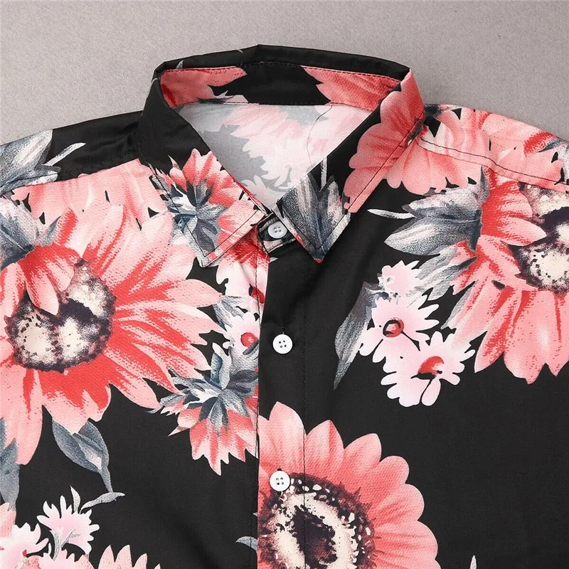 Мужская модная Повседневная рубашка с цветочным принтом платье отворотом