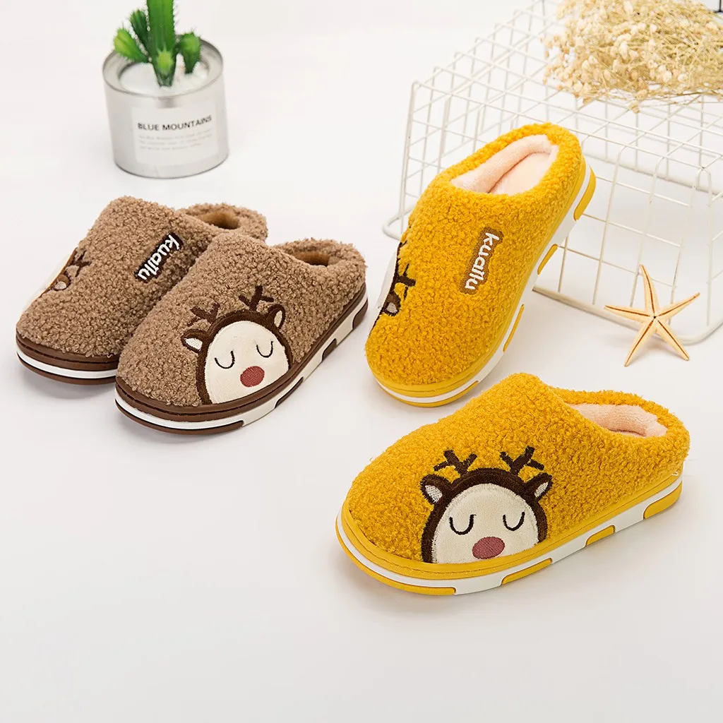 Детские тапочки с рисунком оленя детская зимняя теплая Домашняя повседневная