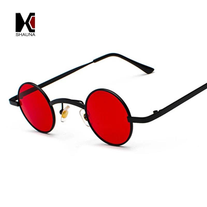 SHAUNA Retro Rock Punk Sunglasses Classic Small Round Clear Red UV400 Sun Glasses with Wide Bridge image 3