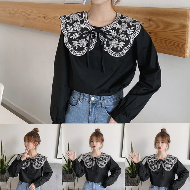

Women Embroidered Bow False Collar Clothes Shirt Accessories Detachable Lace Fake Collar Blouse Cloud Shoulder Doll Collar