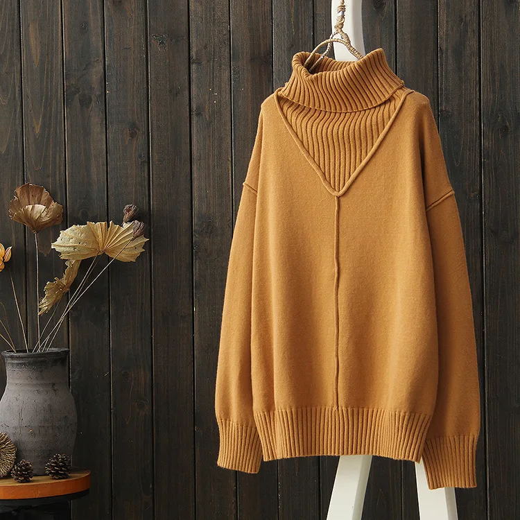 

Женский свитер с длинным рукавом, однотонный Повседневный Свободный пуловер с высоким воротником, вязаный Топ, Осень-зима 2020