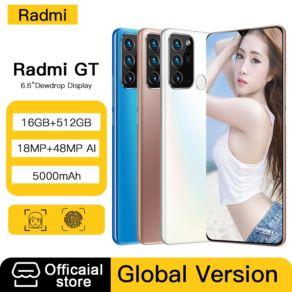 

Global Version RadmI GT 6.6Inch Smartphone 12GB+512GB 6800mAh Android11.0 Cellphone 18+48MP 5G Mobile Phones Support Google