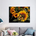Алмазная 5D картина сделай сам, Подсолнухи и бабочки, полная квадратнаяКруглая Мозаика стразы, 3D Алмазная вышивка, цветы, украшение FG1621
