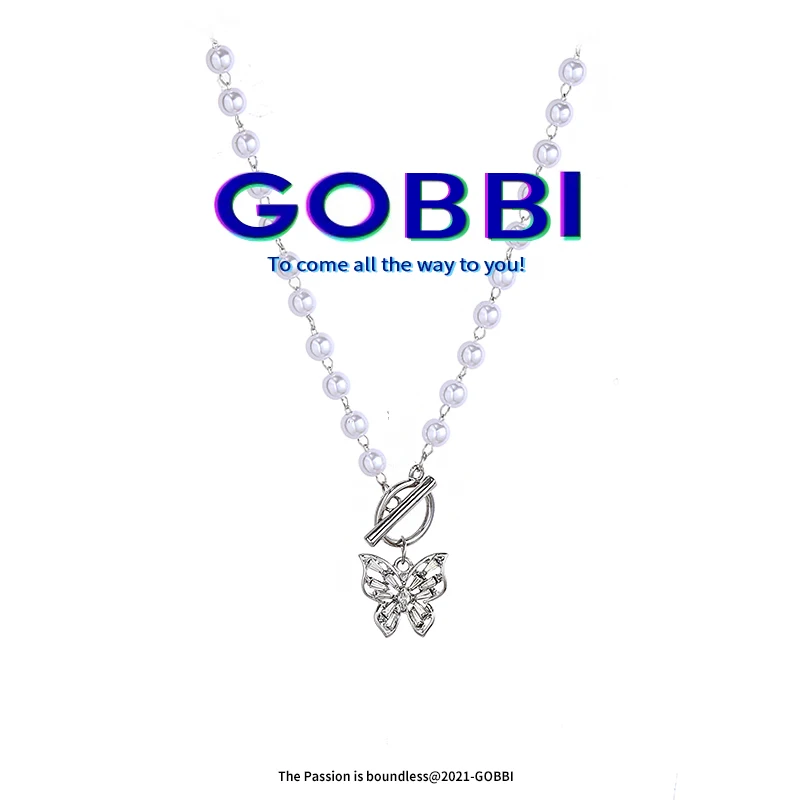 

GOBBI Bohemian Vintage Pearl Necklace Women's Fashion OT Buckle Butterfly Pendant Necklace Jewelry Collar Jewelry