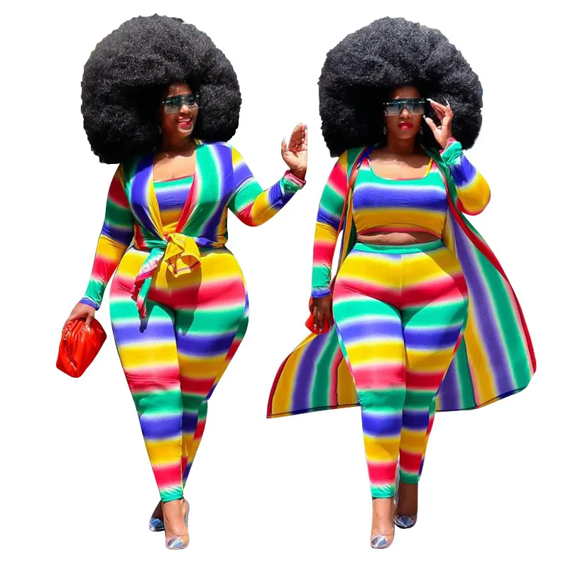 

Женский комплект из 3 предметов, кардиган, шаль и брюки в яркую полоску