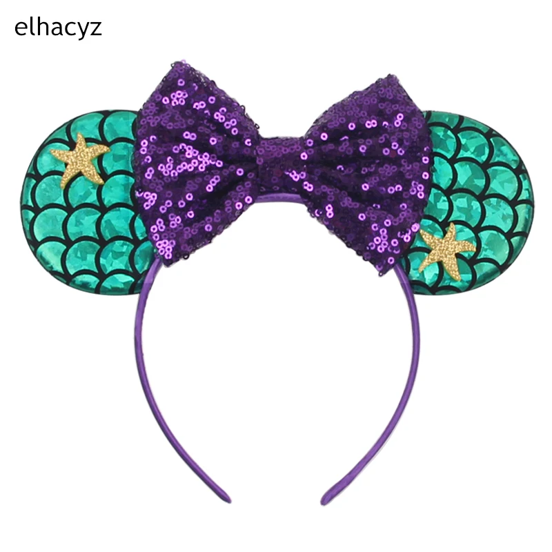 

1PC Mermaid Mouse Ears Headband Sequin Hair Bows Hairband DIY Girls Hair Accessories For Kids Trendy Spring Headband Princess