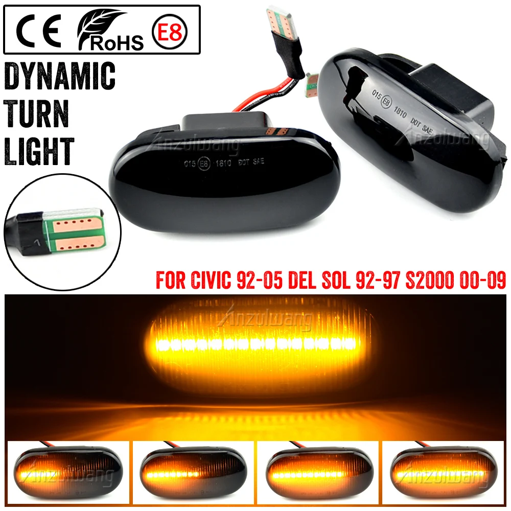 

1 Pair Led Dynamic Side Marker Turn Signal Light Sequential Blinker For HONDA Prelude CRX S2000 Integra Fit Del Sol Acura Civic