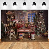 santas toy shop photography backdrops christmas tree gift snow window wood shed store background photo studio photozone props