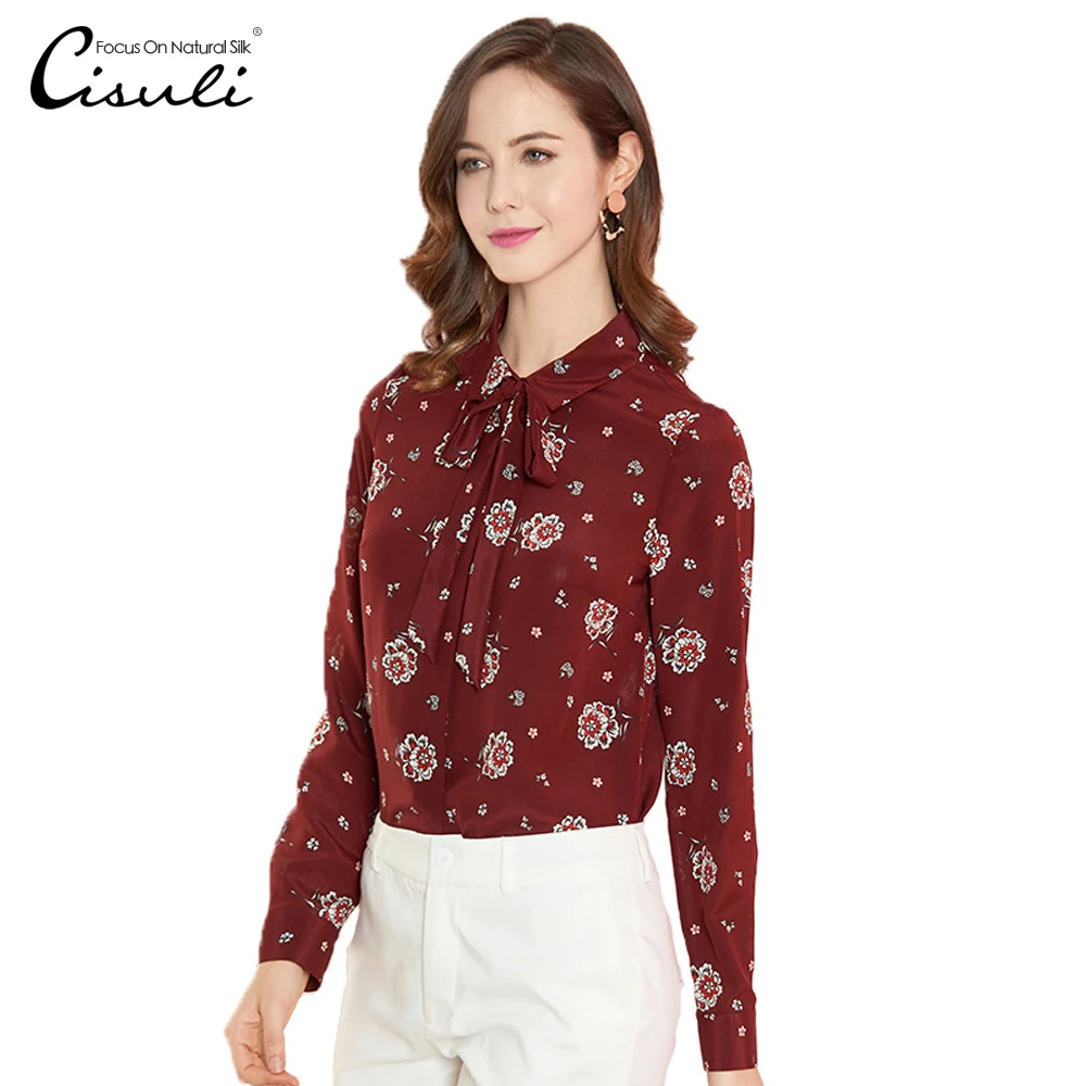 

Рубашка CISULI из 100% шелка и крепа с цветочным принтом, новинка, дизайнерская женская шелковая рубашка с длинным рукавом/шарф-воротник, женские...