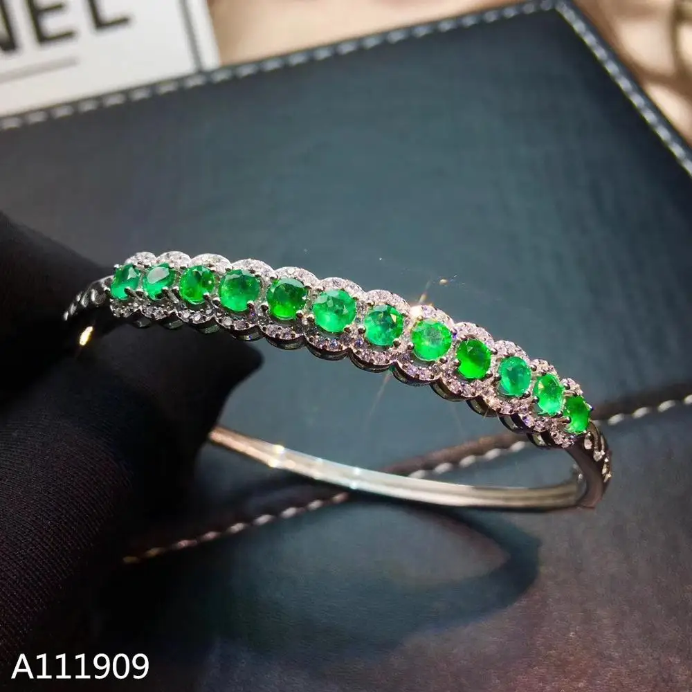 

KJJEAXCMY boutique jewelry 925 sterling silver inlaid Natural emerald gemstone ladies bracelet support detection