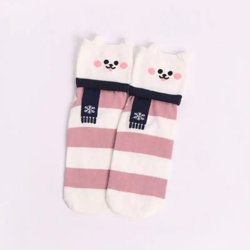 

5 Pairs Women Kawaii 3D Ears Cartoon Animal Dog Rabbit Bear Striped Socks Gift X5XD