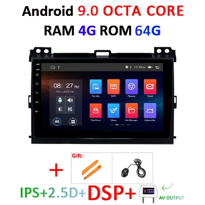 4G64GDSP AV no CAN Ips DSP Android 9,0 4G 64G gps мультимедийный экран для Toyota LAND CRUISER Prado 120 Lexus GX470 навигационное радио Восьмиядерный без DVD - Цвет: 4G64GDSP AV no CAN