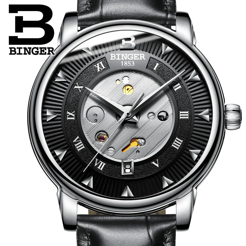 Модные механические часы Бингер Топ бренд для мужчин Скелет автоматические relogio