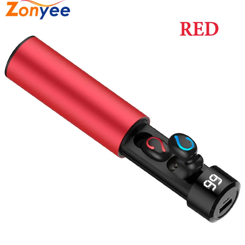 Red Беспроводные наушники 3D стерео мини Bluetooth наушники 5,0 двойной микрофон Спорт IPX5 Водонепроницаемый Банк питания Heaphone Авто сопряжение гарнитура - Цвет: Red