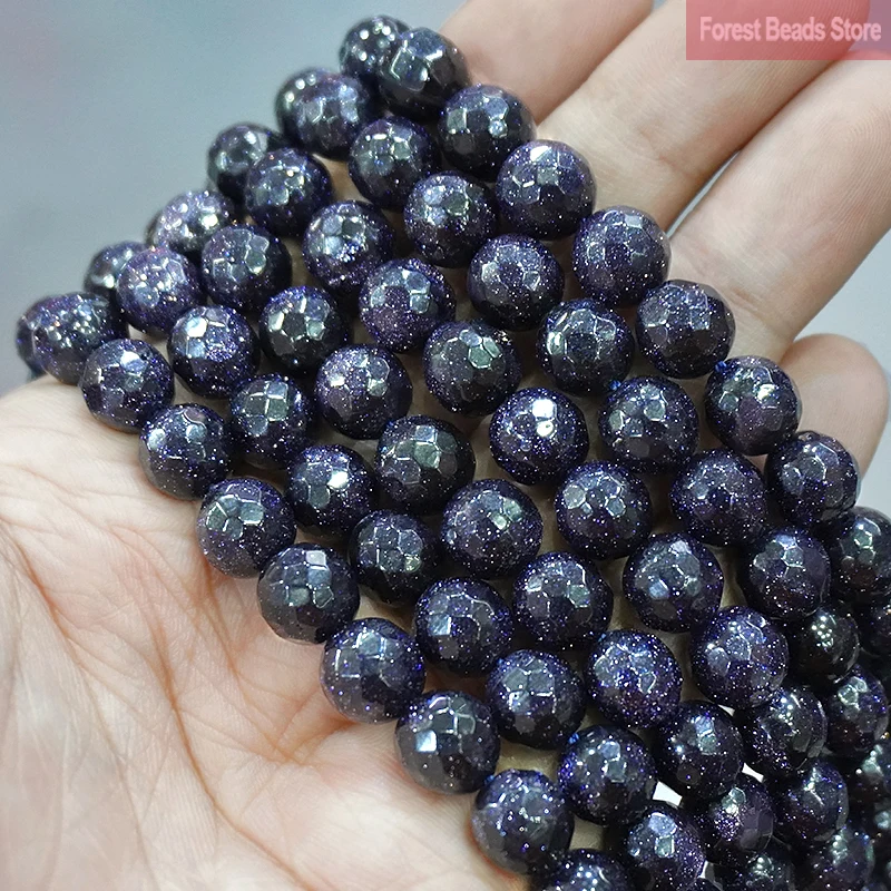 Граненые бусины в форме футбола голубой песчаник Свободные Круглые 15 дюймов нить