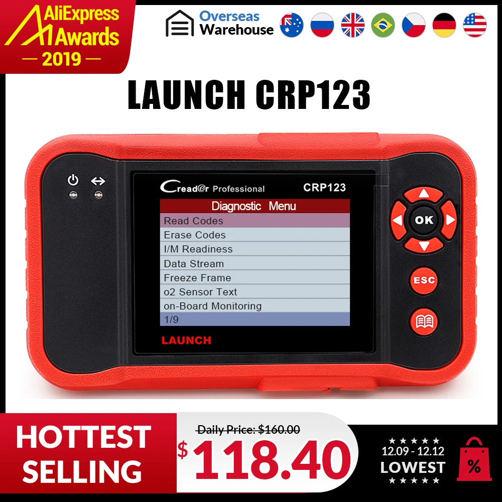 Топ продаж launch CRP123 обновление онлайн launch X431 Creader CRP123 ABS, SRS, трансмиссия и код двигателя сканер DHL бесплатно