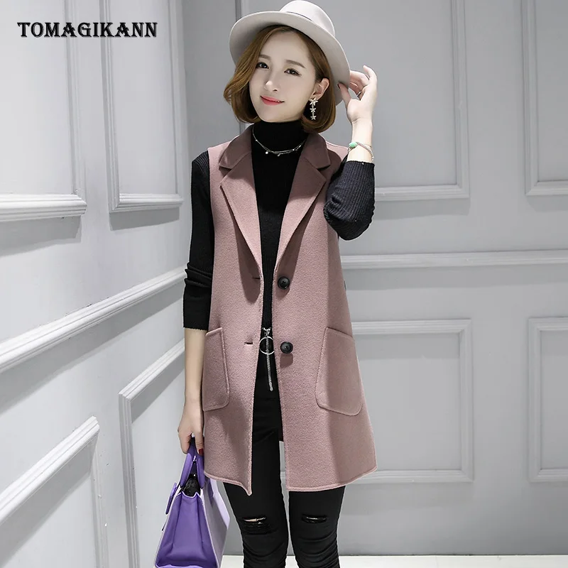 Шерстяной женский жилет 2020 весенний однотонный с боковыми пуговицами и