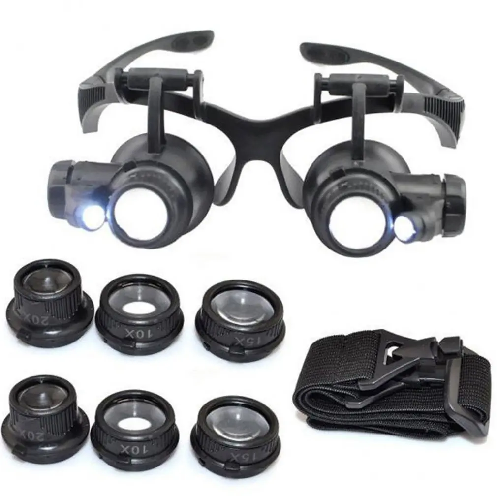 

10X 15X 20X 25X LED Head-Mounted Double Eye Glasses Watchmaker Jeweler Repair Watch Magnifier Loupe Glasses Lens