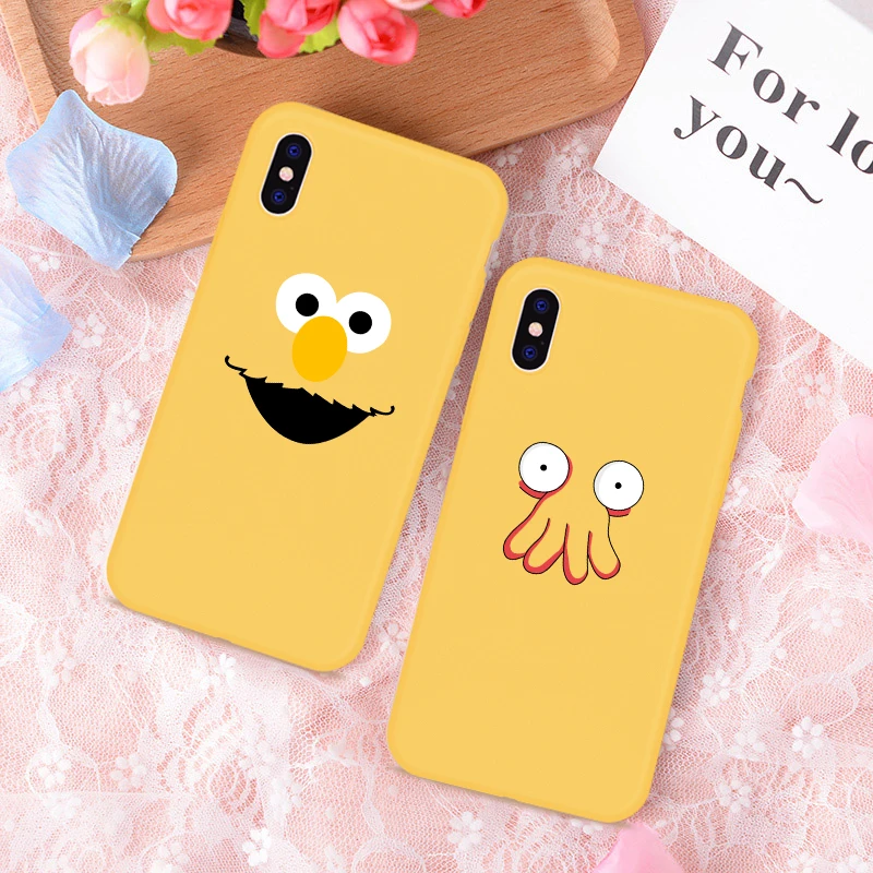 Yellow carton phone case For iphone 11 Pro X XS Max XR 6 6S 7 8 Plus Soft Silicone TPU Back Cover Animal |
