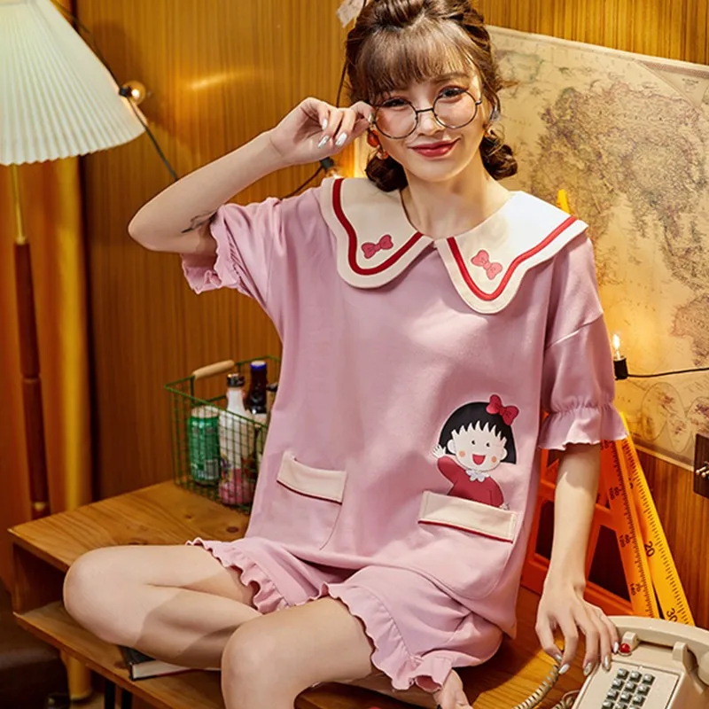 

Tonngirls Sweet Cartoon Pyjamas Women Plus Size Cotton Sleepwear Women Summer Short Sleeve Cute Lounge Wear Couple Korean Style