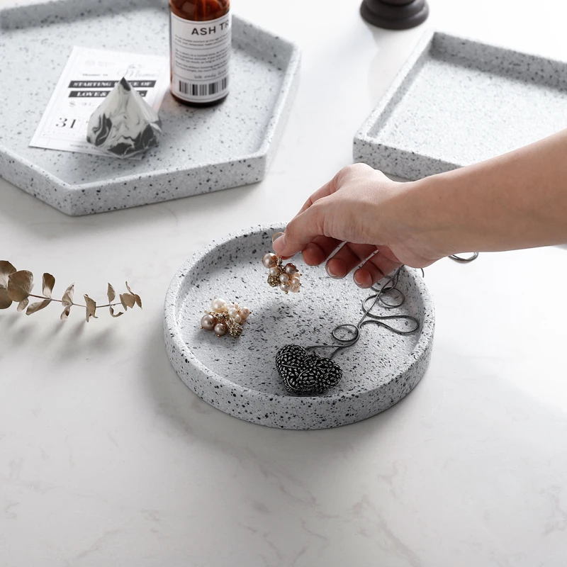 

Terrrazzo Pattern Ceramic Serving Tray Postal Decorative Storage Tray Bathroom Organizer Plates