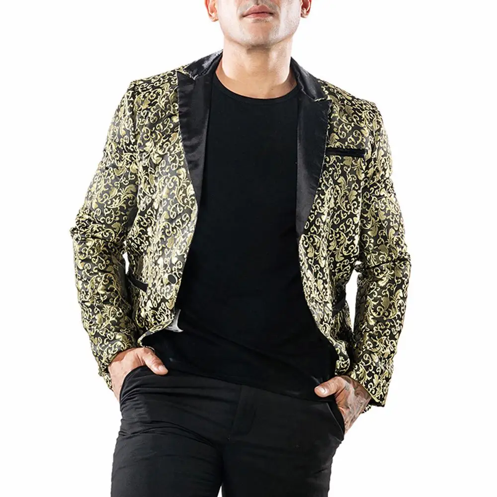 Мужской блейзер с пайетками для свадьбы и вечерние цветочным принтом на одной