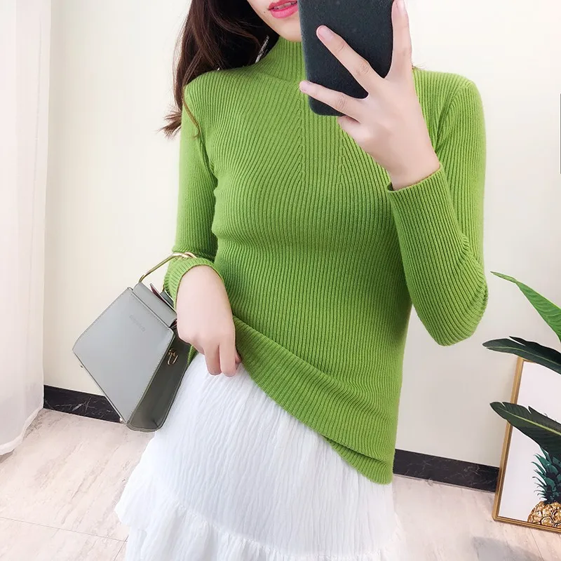 2020 г. корейский стиль Однотонный свитер средней длины с воротником простой