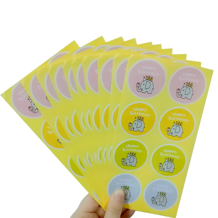 80pcs/lot Round Elephant HAPPY BIRTHDAY Sealing Sticker Seal Gifts Decorative Package Label | Дом и сад