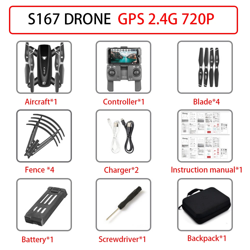 Дрон S167 gps 4K HD 1080P 5G wifi FPV Дрон полёт 20 минут высота для поддержания пульт управления квадрокоптером расстояние 500 м Дрон камера квадракоптер с камерой дрон с камерой квадрокоптер квадракоптер квадрокоптер - Color: GPS 2.4G 720P