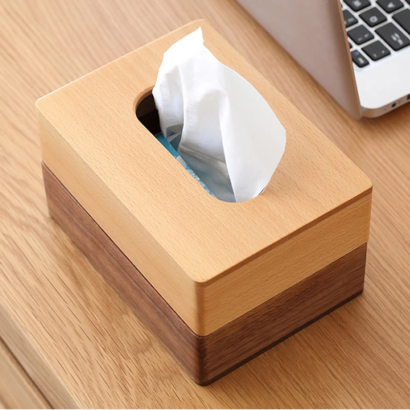 Fashion beech and black walnut combination wooden tissue box Creative two-color decorative art tissue boxs