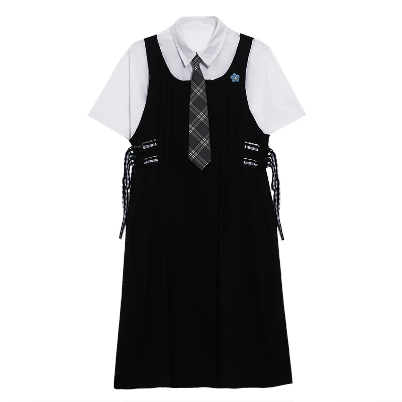 

Korean White Short-Sleeved Shirt + Chic Elegant Small Flower Loose Sweet Suspender Dress Women's Mori Style Two-Piece Suit