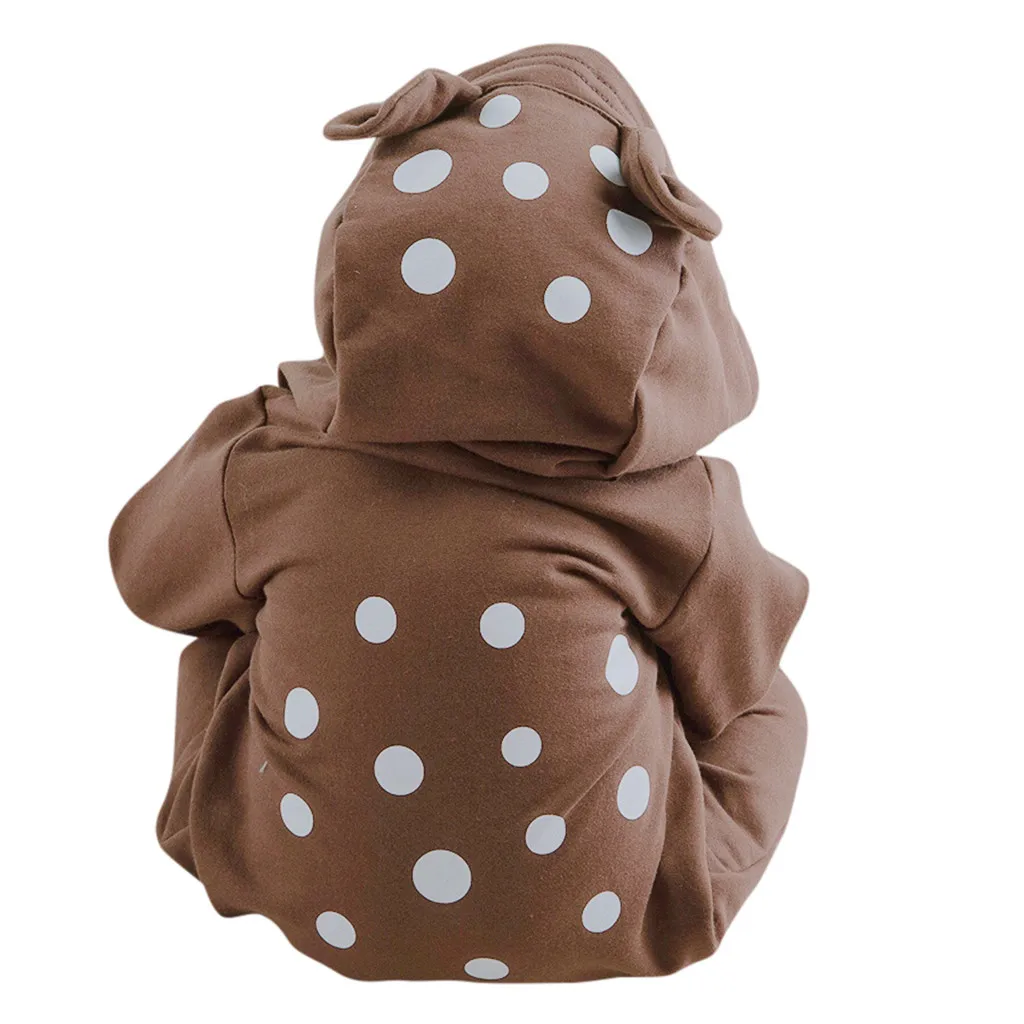 Детский комбинезон с капюшоном для новорожденных в горошек длинными рукавами и