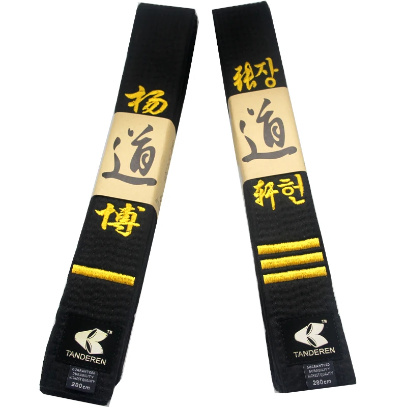 High Quality Cotton Taekwondo Waistband Customized Embroidered Golden Line Name Taekwondo Belt Men Karate Judo Uniform Protector