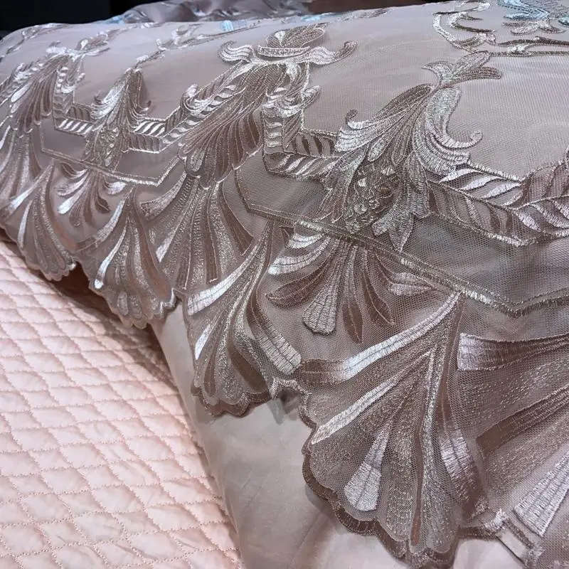 

41 Pink Luxury Silk Egyptian Cotton Princess Girl Wedding Bedding set Romantic Lace Duvet Cover Bed Linen Bed sheet Pillowcases