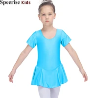 girls ballet dress ruffle short sleeve skirted leotard spandex dance wear toddler ballerina unitard with tutu skirt for dancing