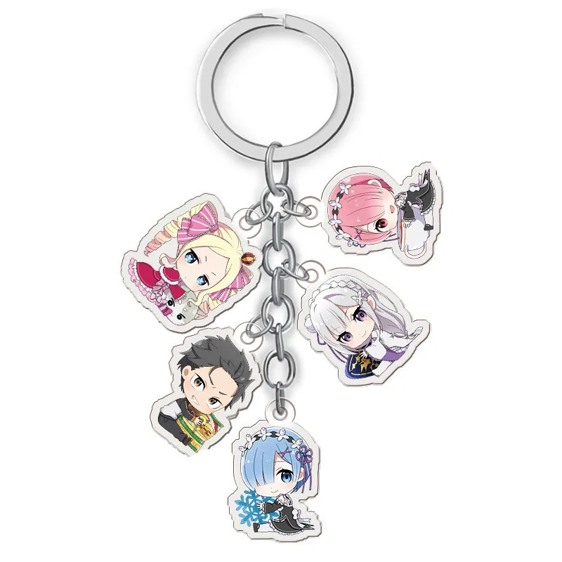 

Anime Acrylic Keychain Re:Life in a different world from zero Two Side Print Car Key Chain Cartoon Figure Holder Gift