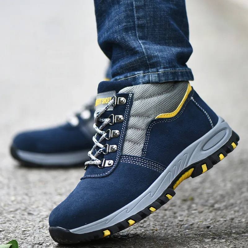 fj37 mens sneakers safety work shoes cow suede steel toe indestructible security anti smash stab resistance male working boots free global shipping