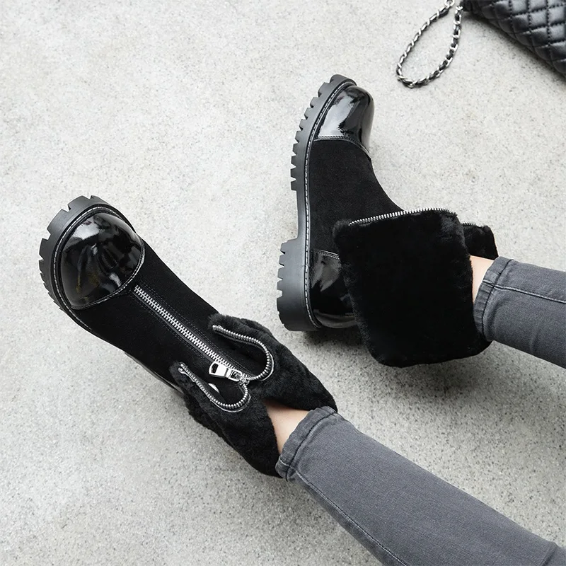 Ботильоны женские зимние из натуральной кожи на молнии с круглым носком размеры