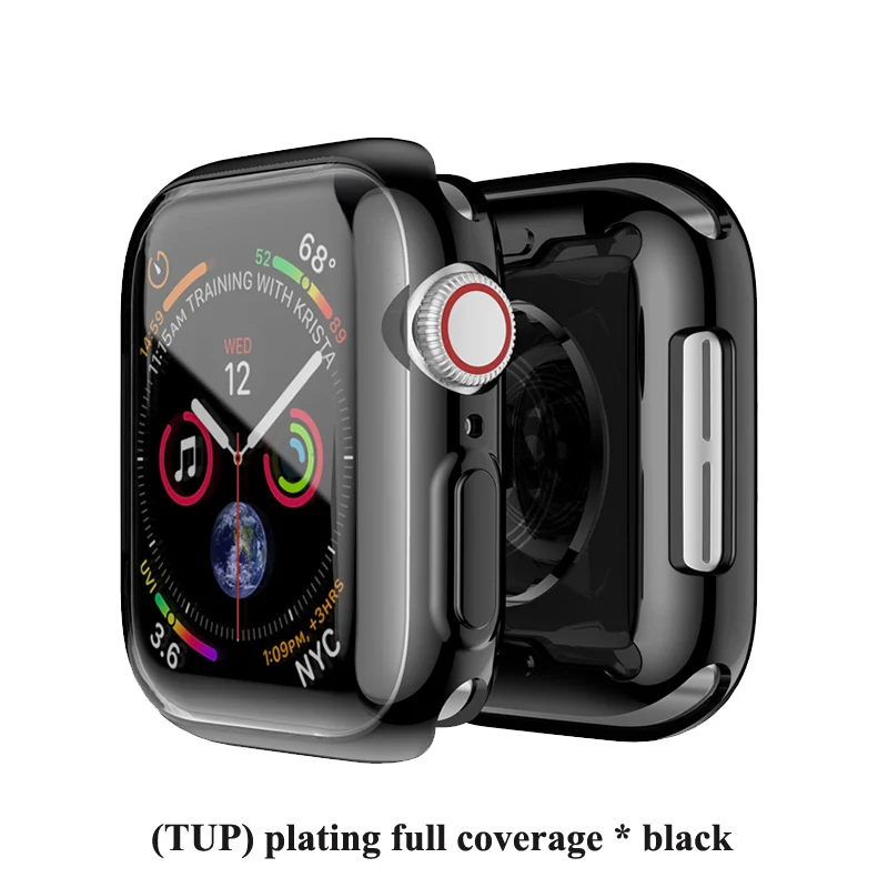 Защитный чехол для Apple Watch 38 мм, 42 мм, 40 мм 44 мягкий прозрачный TPU/Алюминий корпус из сплава для наручных часов Iwatch серии 5 4 3 2 1 Аксессуары - Цвет: Black
