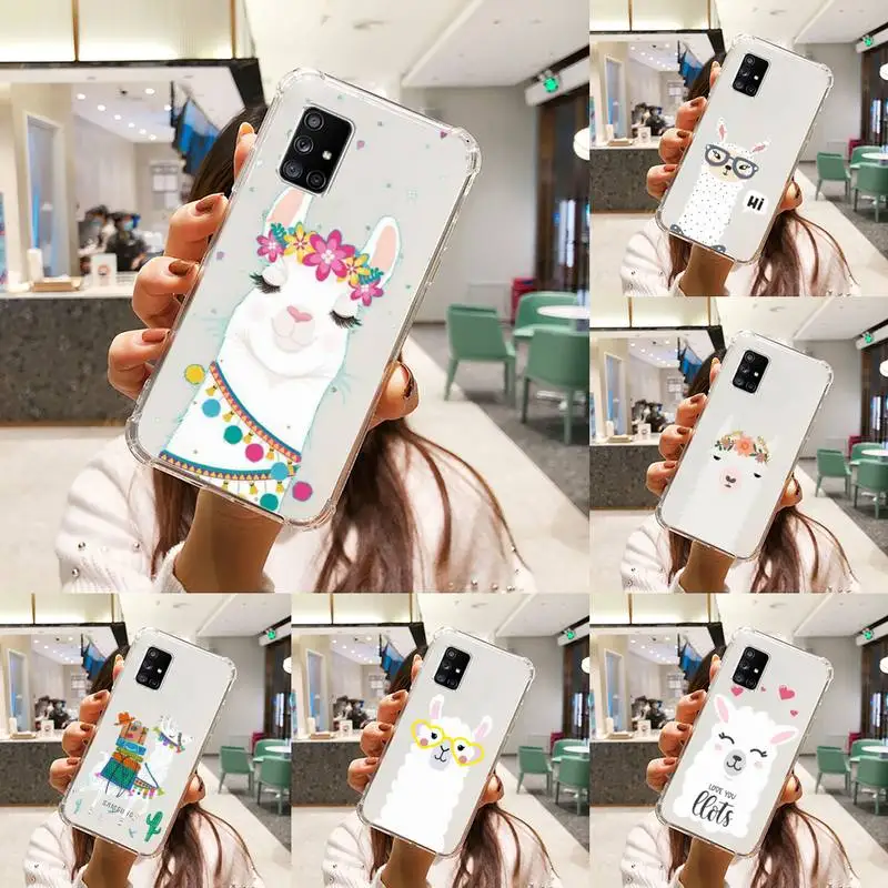 

Kawaii Cute Llama Alpaca Phone Case Transparent For Samsung S A M J 21 20 50 30 60 5 7 51 71 90 11 10 J710 e p PLUS Prime 5G