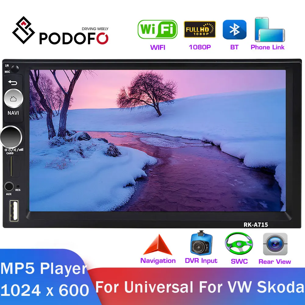 Podofo автомобильное радио 2 Din Android 8 1 автомобильный мультимедийный плеер gps Wifi
