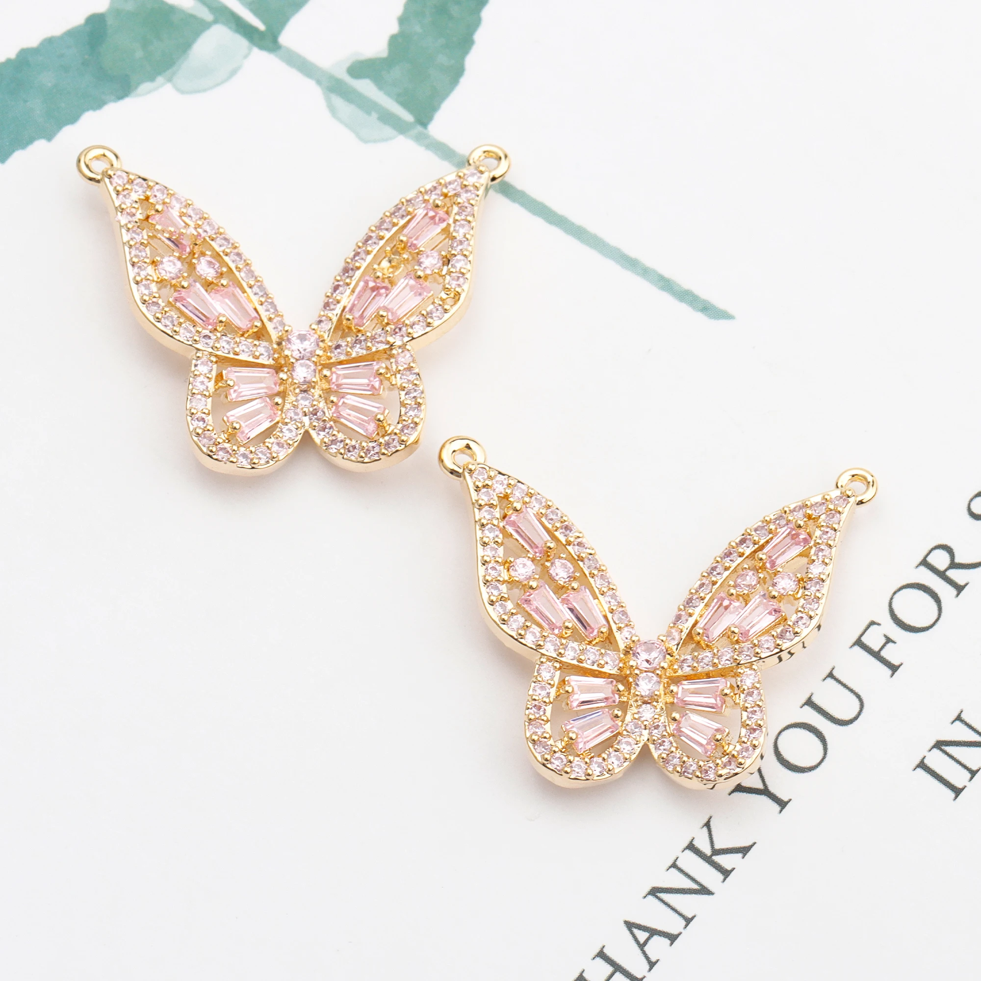 

GUFEATHER M764,jewelry accessories,18k gold plated,0.3 microns,zircon pendant,butterfly shape,hand made,diy earrings,4pcs/lot