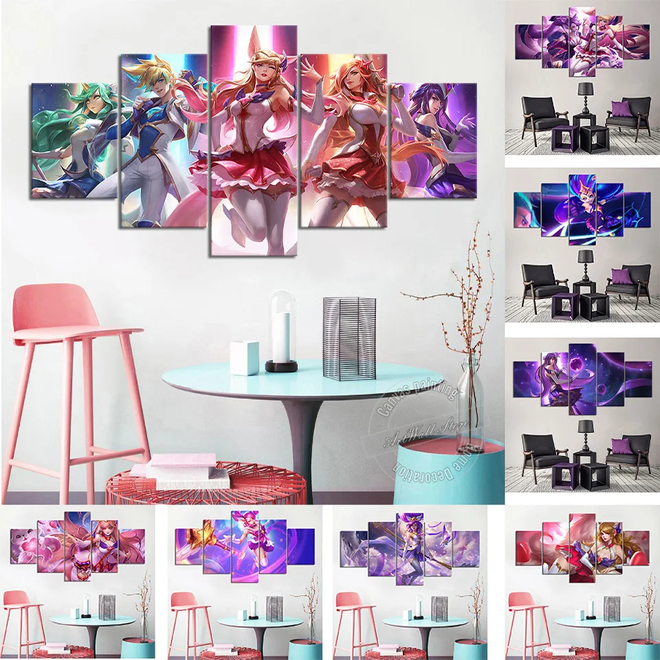 

No Frame 5 Piece League of Legends Game Poster LOL Star Guardian Wall Picture Syndra Ahri Zoe Lux Canvas Painting Room Decor