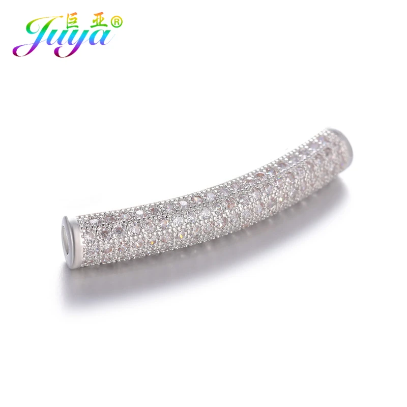 White Gold Juya DIY золотые/серебряные/розовые золотые разделительные бусины, поставки, микро проложенные циркониевые изогнутые трубчатые бусины для изготовления ювелирных изделий из натурального камня и жемчуга - Цвет: White Gold