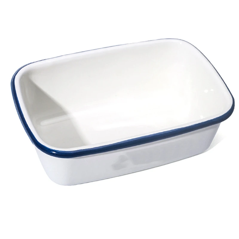 

Enamel Enamel Rectangular Thickened Fresh-Keeping Box Snack Box Butter Box Wood Cover Curling Porcelain Box