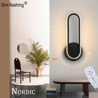 wireless remote control wall lamp 12w 3 color modern fixture nordic sconce light 330%c2%b0 rotation living room bedroom wall light