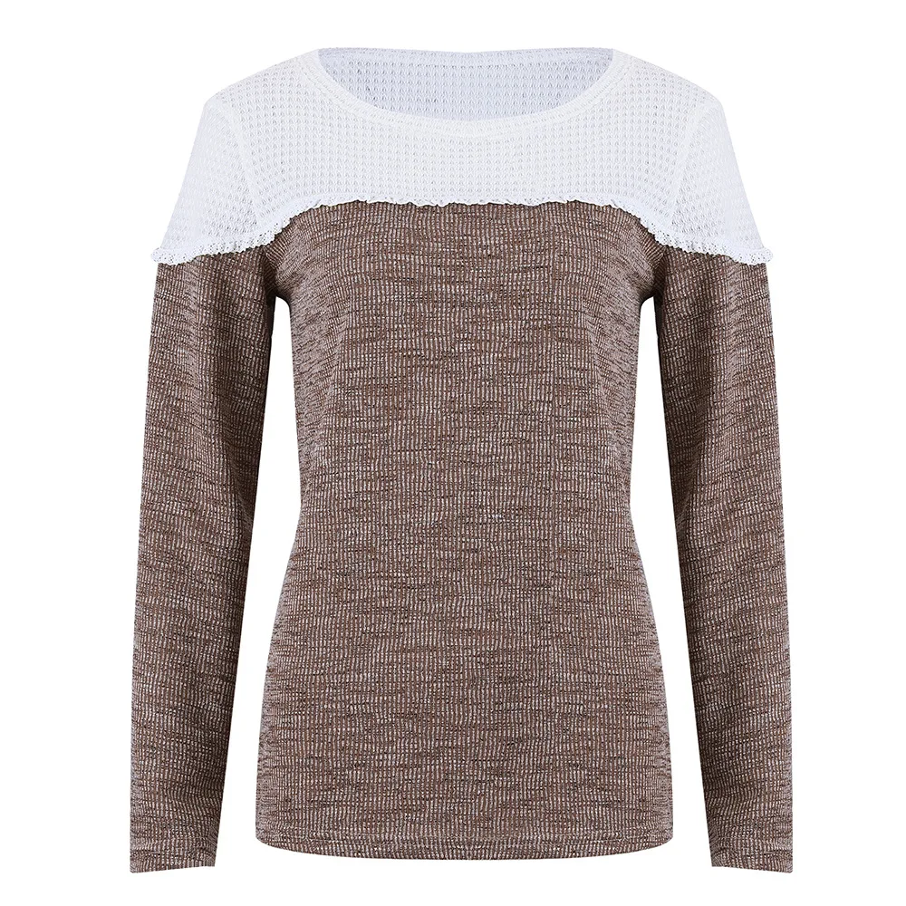 

Casual Round Neck Patchwork Long Sleeve Women Pullovers Casual Sweatshirt Autumn and winter fashion hollow stitching pullover