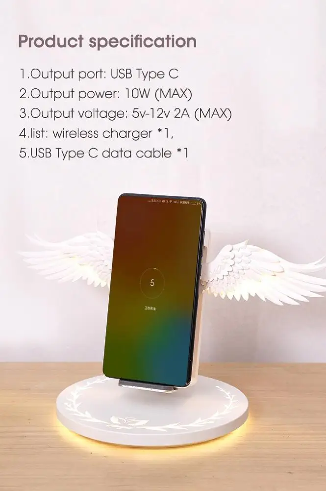 Angel Wings Qi Беспроводная зарядная док-станция 10 Вт 3,0 быстрое зарядное устройство Тип C для iPhone X XR 8 Plus Smasung S9 S10 Plus для huawei