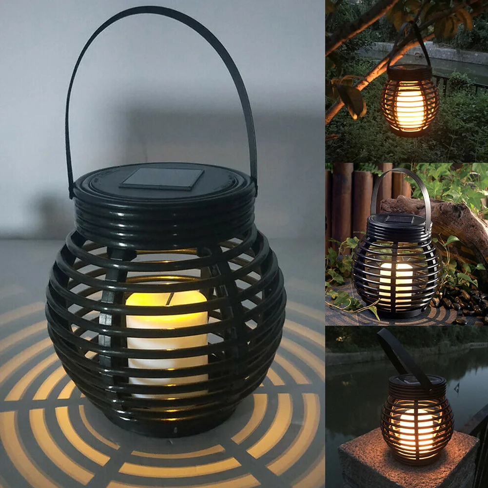 

1X IP65 Waterproof Outdoor Solar Powered Round Lantern Hanging Light LED Candle Patio For Outdoor Garden Yard Lamp Lights